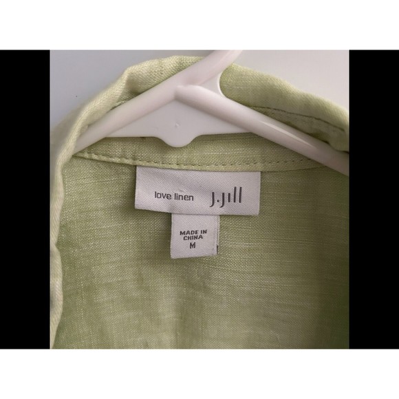 J Jill Love Linen Top Womens Size M Tunic Tank Light Green Button Up Collared - Picture 2 of 6